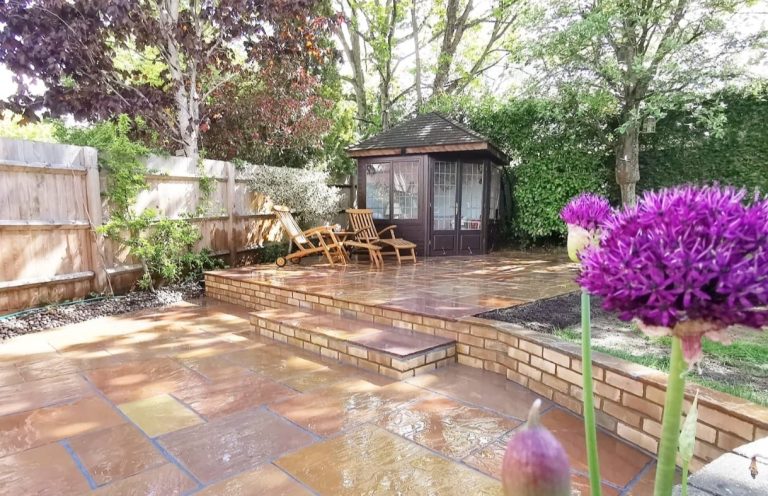 Split level patio built by Nu-Bourne Landscapes in Saffron Walden